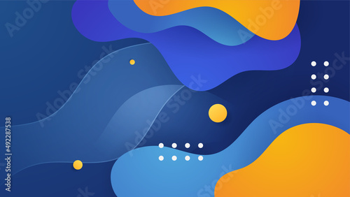 Blue background with orange and yellow color composition in abstract. Abstract backgrounds with a combination of lines and circle dots can be used for your ad banners, sale banner template, and more
