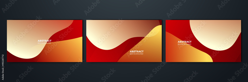 Fototapeta premium Red background with orange and yellow color composition in abstract. Abstract backgrounds with a combination of lines and circle dots can be used for your ad banners, sale banner template, and more