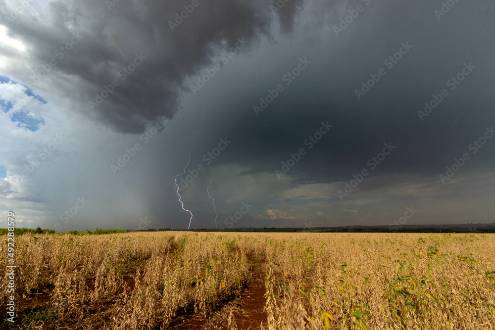 Insane storm under the farm with lightning in the afternoon Insane storm under the farm with lightning in the afternoon