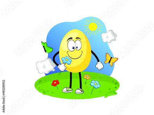 Happy Easter. Funny Egg with flower. Vector isolated illustration