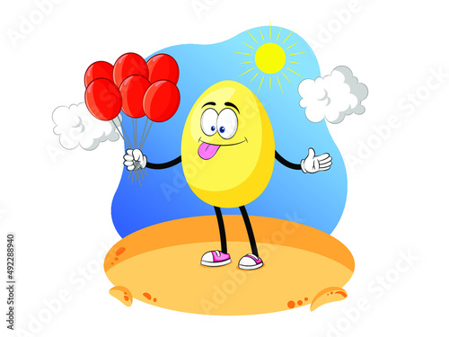 Happy Easter! Funny Egg with airbaloon. Vector isolated illustration