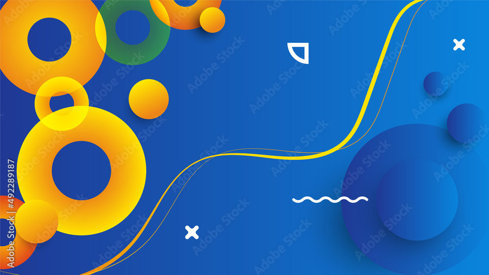 Obraz premium Blue background with orange and yellow color composition in abstract. Abstract backgrounds with a combination of lines and circle dots can be used for your ad banners, sale banner template, and more