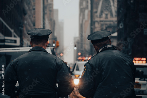 Two officers watching the memorial parade of Jason Rivera in New York City © Rush