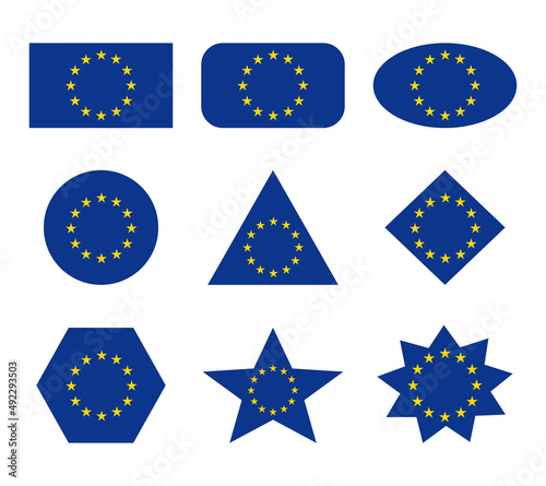 european union set of flags with geometric shapes