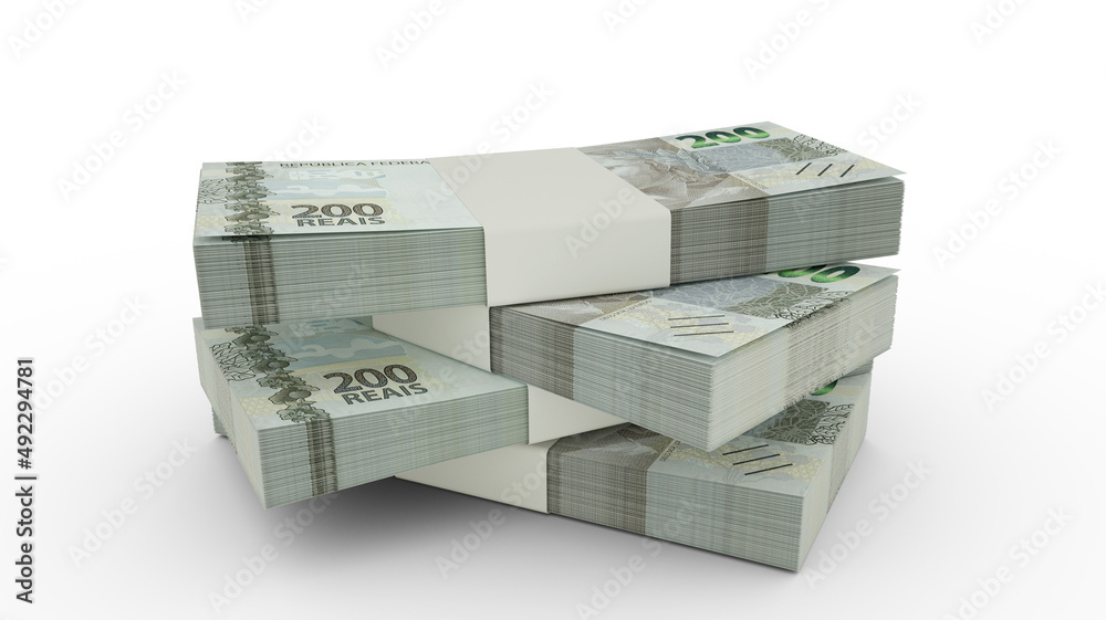 3d rendering of Stack of Brazilian real notes. Few bundles of Brazilian currency isolated on white background 3d rendering of Stack of Brazilian real notes. Few bundles of Brazilian currency isolated on white background