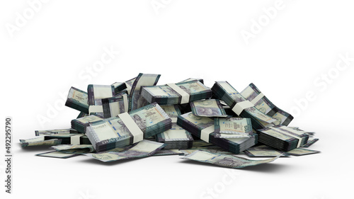 3D Stack of 500 Liberian dollar notes isolated on white background