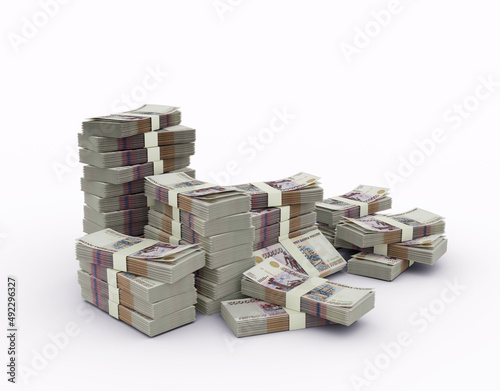 Stack of Russian ruble notes. 3d rendering of bundles of money isolated on white background