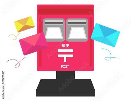 郵便ポストに手紙を投函する ベクターイラスト 手紙を送る 郵送
