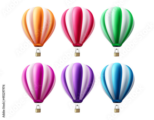 Summer hot air balloons vector set design. Hot air balloon summer elements collection for tour and travel inflatable object isolated in white background. Vector illustration.
