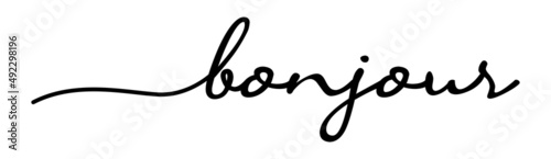 Bonjour Hand Drawn Black Vector Calligraphy Isolated on White Background.
