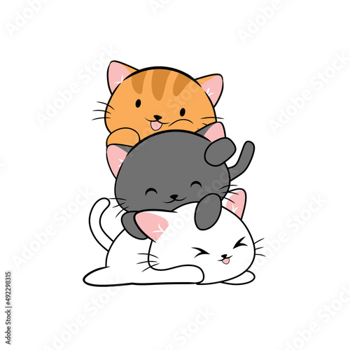 Three cute cats vector, cat illustration, cute cat cartoon