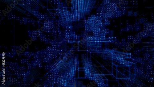 Futuristic, High Tech, Blue Background, with Network Lines. Digital Connectivity Concept. 3D Render photo