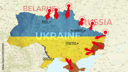 Ukraine war Animated map of Russia invasion of Ukraine  the movement of troops. as of February 24  2022  UHD 4K 3D Renderd