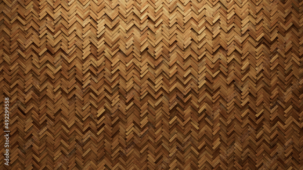 Wood, 3D Mosaic Tiles arranged in the shape of a wall. Soft sheen, Timber, Blocks stacked to create a Herringbone block background. 3D Render Wood, 3D Mosaic Tiles arranged in the shape of a wall. Soft sheen, Timber, Blocks stacked to create a Herringbone block background. 3D Render