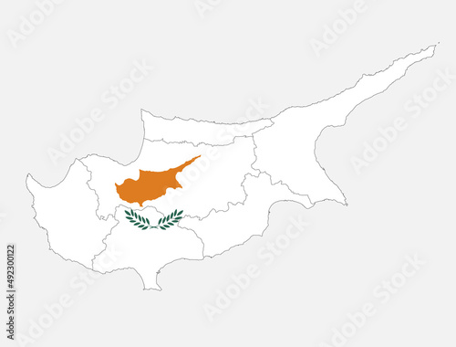 Map of the Cyprus in the colors of the flag with administrative divisions blank