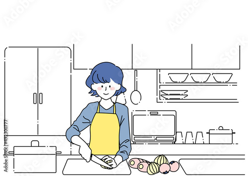 料理をする女性