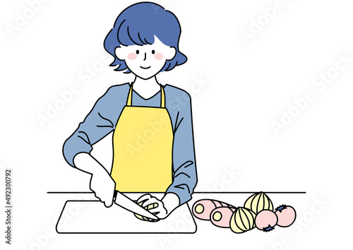 料理をする女性