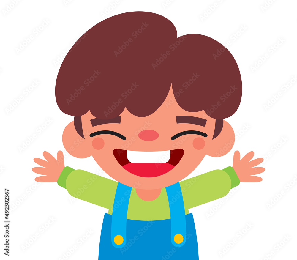 Happy Children's Day. Cute boy cartoon open arm pose character illustration