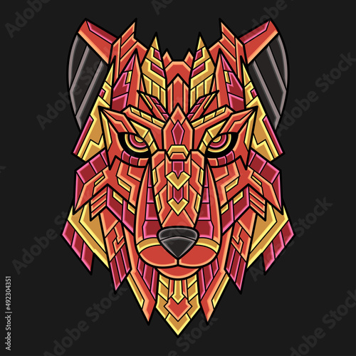 Abstract Colorful Ornament Doodle Zentangle Art Geometry Wolf Illustration Cartoon Concept Vector. Suitable For Logo, Wallpaper, Banner, Background, Card, Book Illustration, T-Shirt Design, Sticker
