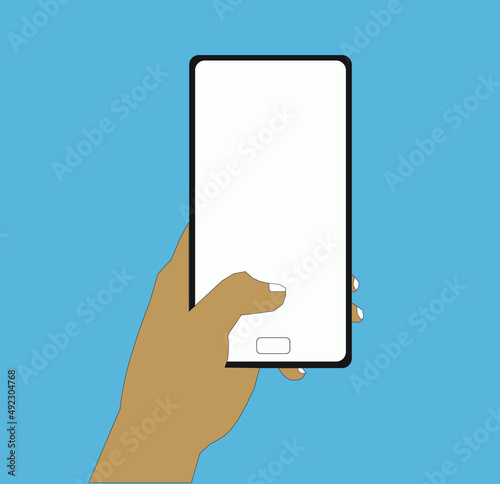 hand holding smartphone with a blank screen