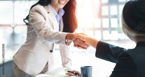 Businesswoman handshake and business people. Successful business concept.