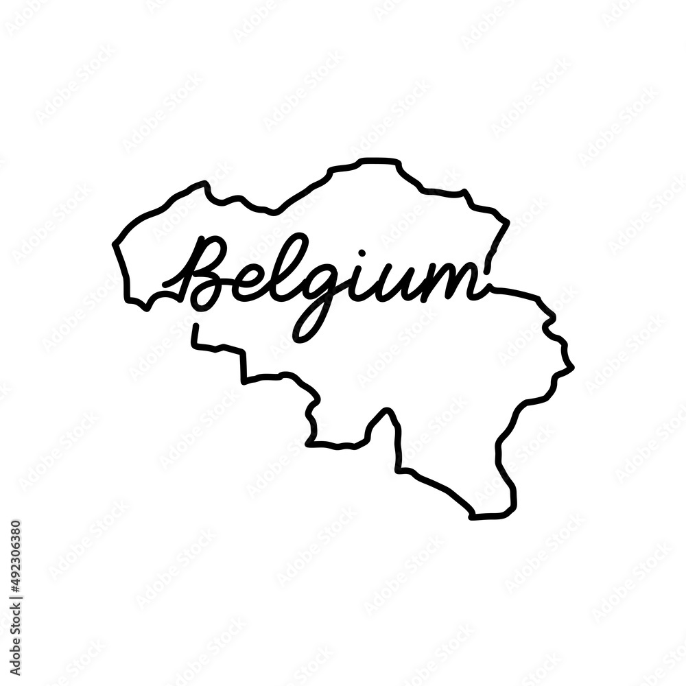 Belgium outline map with the handwritten country name. Continuous line drawing of patriotic home sign. A love for a small homeland. T-shirt print idea. Vector illustration. Belgium outline map with the handwritten country name. Continuous line drawing of patriotic home sign. A love for a small homeland. T-shirt print idea. Vector illustration.