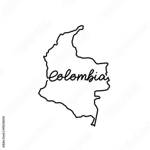 Colombia outline map with the handwritten country name. Continuous line drawing of patriotic home sign. A love for a small homeland. T-shirt print idea. Vector illustration.