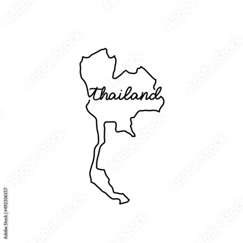 Thailand outline map with the handwritten country name. Continuous line drawing of patriotic home sign. A love for a small homeland. T-shirt print idea. Vector illustration.