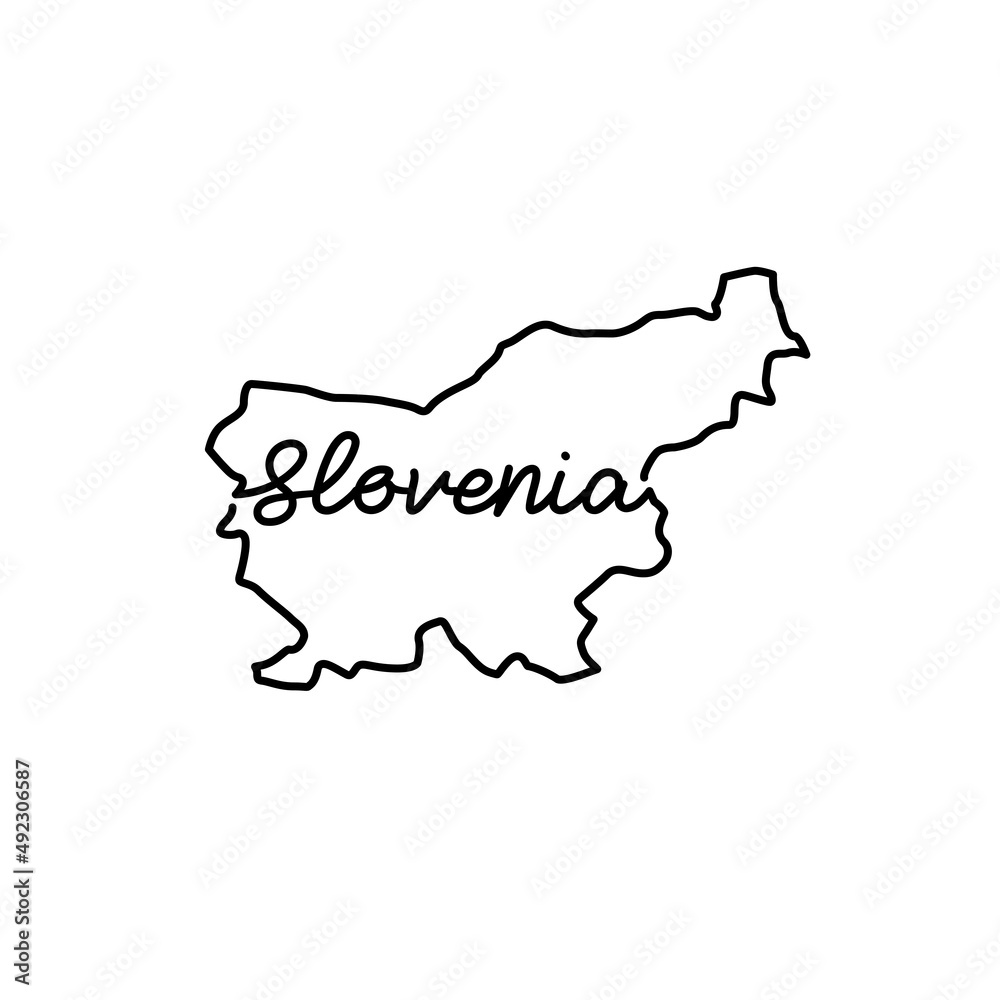Slovenia outline map with the handwritten country name. Continuous line drawing of patriotic home sign. A love for a small homeland. T-shirt print idea. Vector illustration.