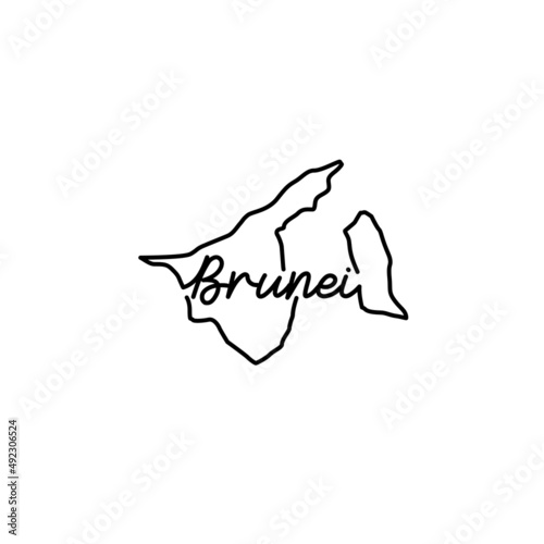 Brunei outline map with the handwritten country name. Continuous line drawing of patriotic home sign. A love for a small homeland. T-shirt print idea. Vector illustration.