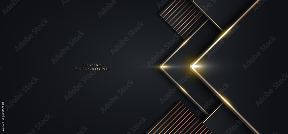 3D modern luxury template design black geometric squares and golden ...