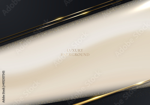 3D modern luxury template design black and gold stripes with golden glitter line light sparking on cream background