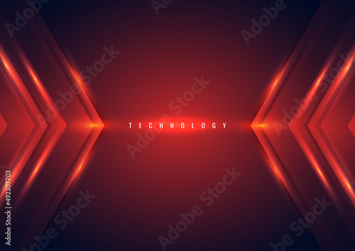 Abstract technology concept red arrow lighting effect triangle on dark background