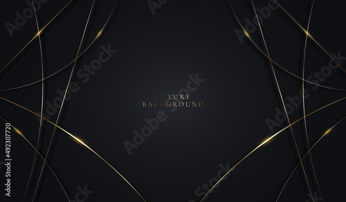 Modern luxury template design abstract golden lines pattern elements with lighting on black background photo