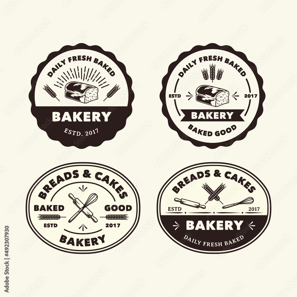 Fototapeta premium Set Hand Drawn Vintage Bakery Shop Logo Label