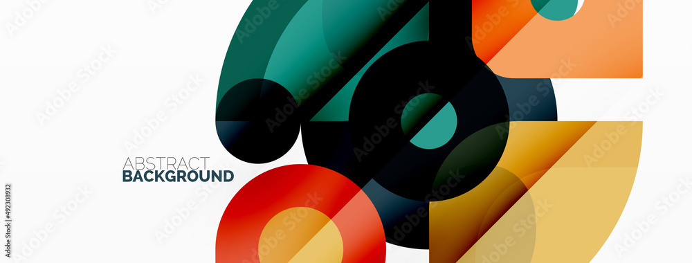 Colorful round shapes, circles and triangles background. Minimal geometric template for wallpaper, banner, presentation