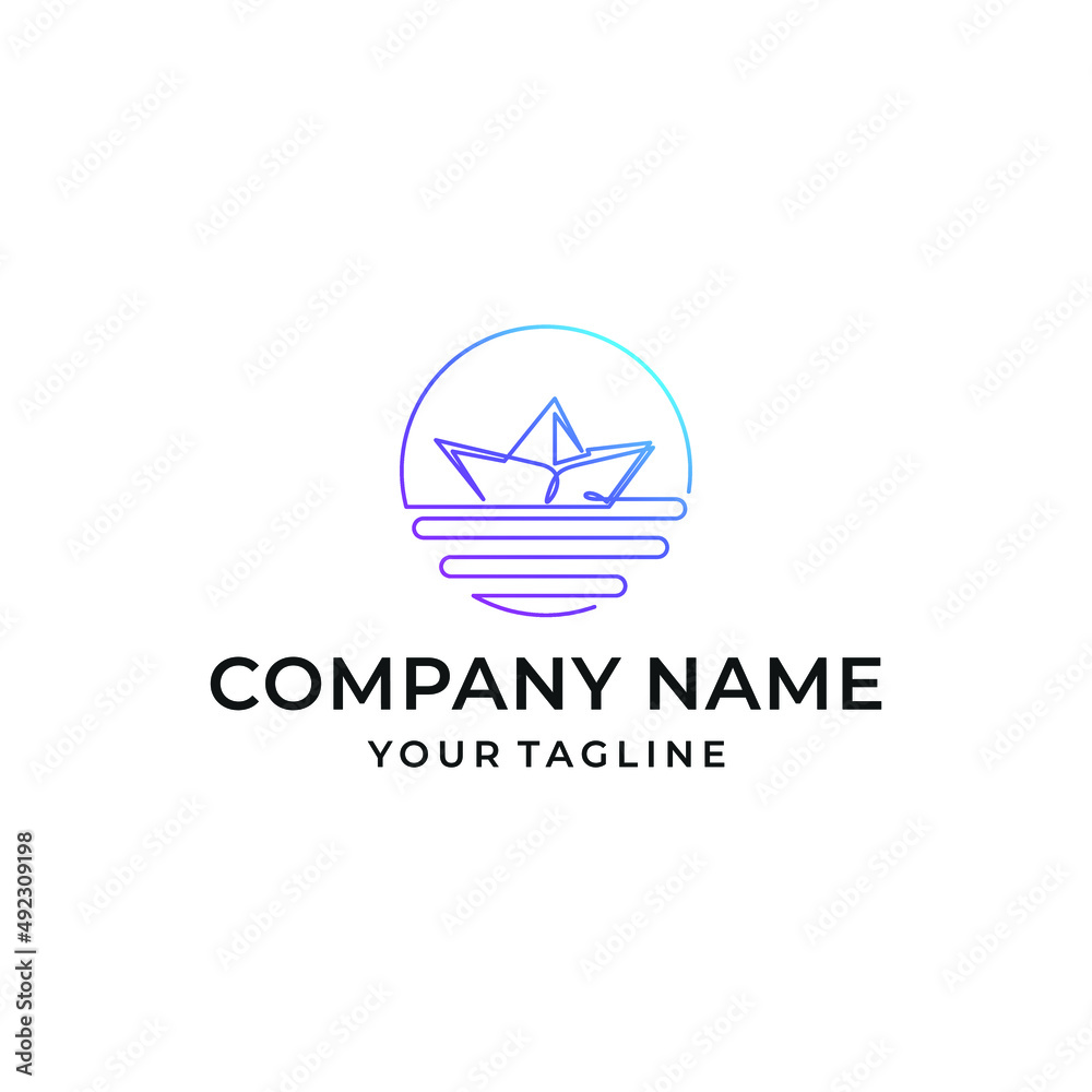 Fototapeta premium Paper boat line art logo design