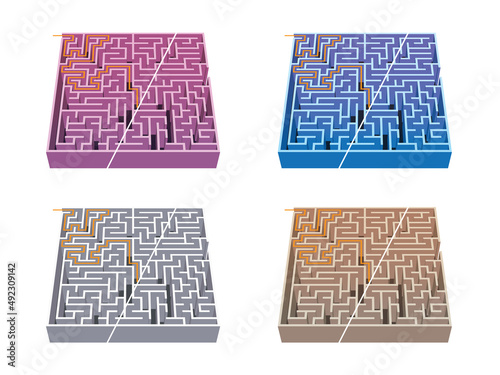 4 colors Labyrinths / Mazes 2 with Solution for games book (ID: 492309142)