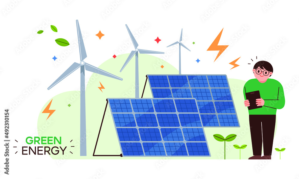Green energy generation. Solar and wind power vector illustration. Green energy generation. Solar and wind power vector illustration.