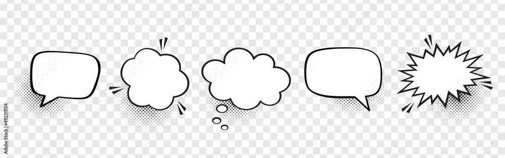 Naklejka premium Retro comic speech bubbles with black halftone shadows. Vintage design pop art style and empty vector design.