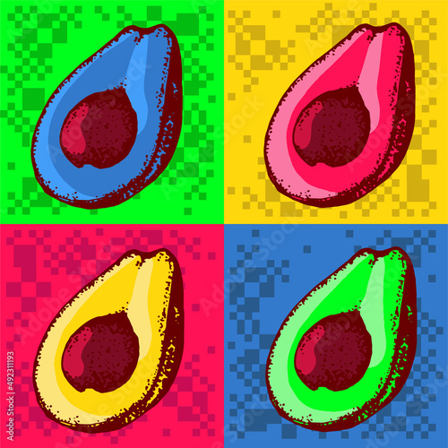 Avocado fruit. Bright, vector illustration in pop art style.