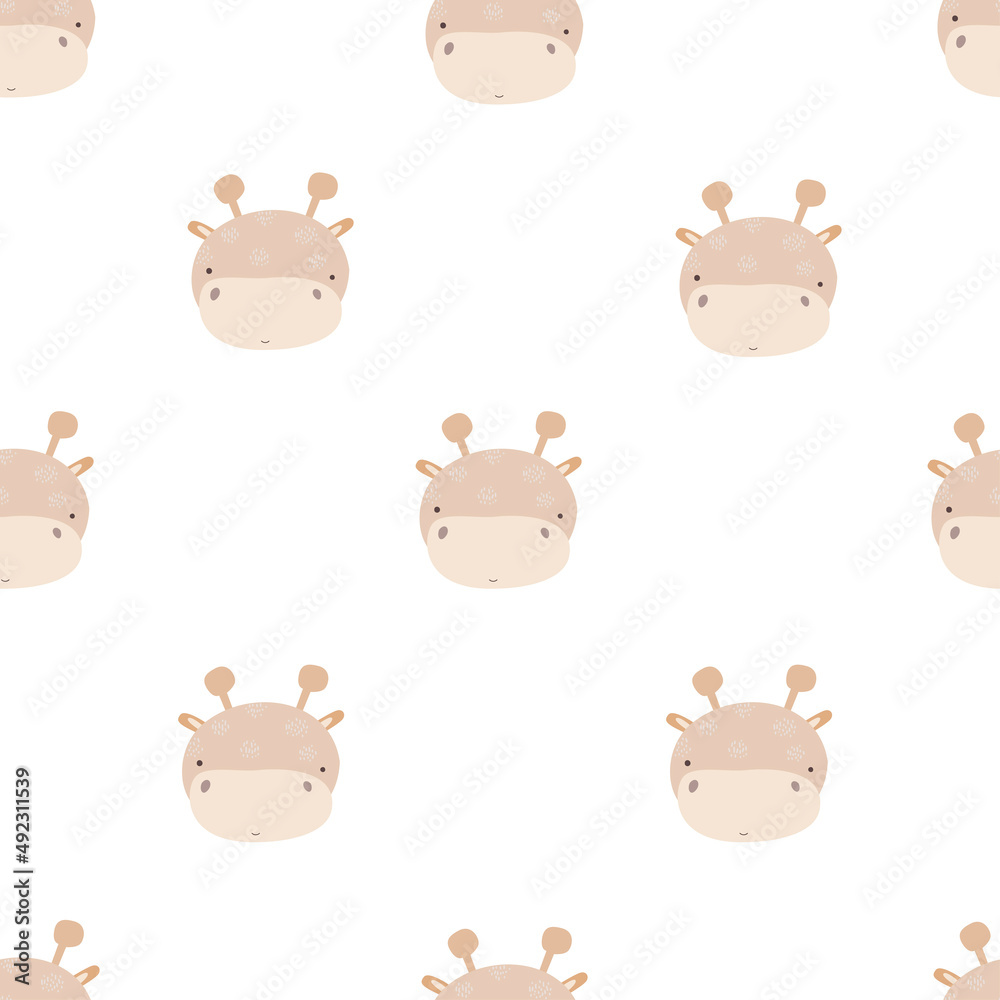 Seamless pattern with cute giraffe. simple flat vector. Hand drawing for children. animal theme. baby design for fabric, textile, wrapper, print.