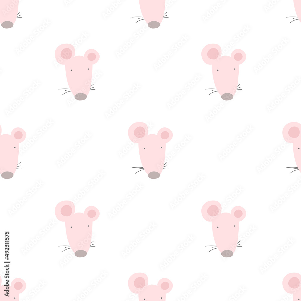 Seamless pattern with cute mouse. simple flat vector. Hand drawing for children. animal theme. baby design for fabric, textile, wrapper, print.