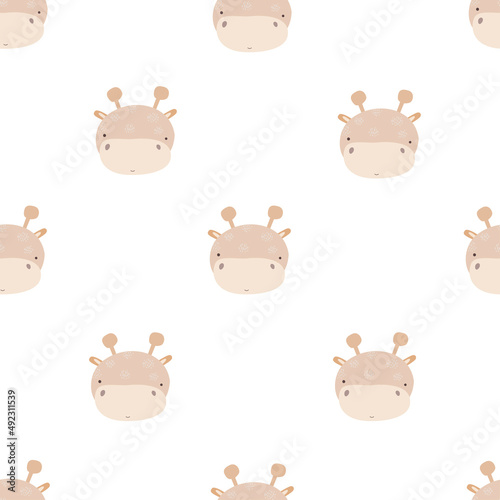 Seamless pattern with cute giraffe. simple flat vector. Hand drawing for children. animal theme. baby design for fabric  textile  wrapper  print.