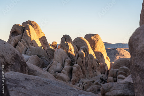 Incredible rock formations in Joshua Tree National Park at sunset in beautiful landscape, scenic view. 