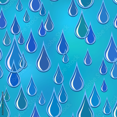 Seamless pattern of raindrops on a blue background.