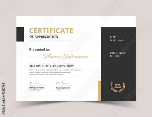 Golden color Certificate Award Design Template, Certificate Premium template awards diploma, Certificate of Appreciation template, 