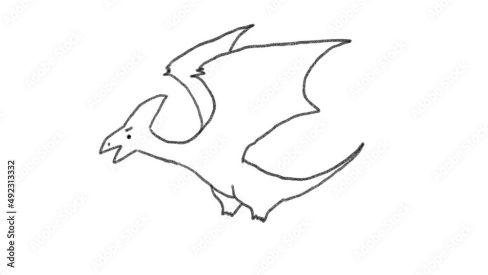 手描きの恐竜 線画 プテラノドン 黒 手描きの恐竜 線画 プテラノドン 黒