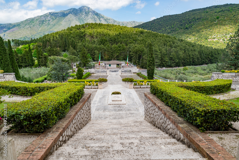 The military cemetery which contains the remains of 974 Italian soldiers who died during the fighting in the battles of Montelungo e Cassino during WWII