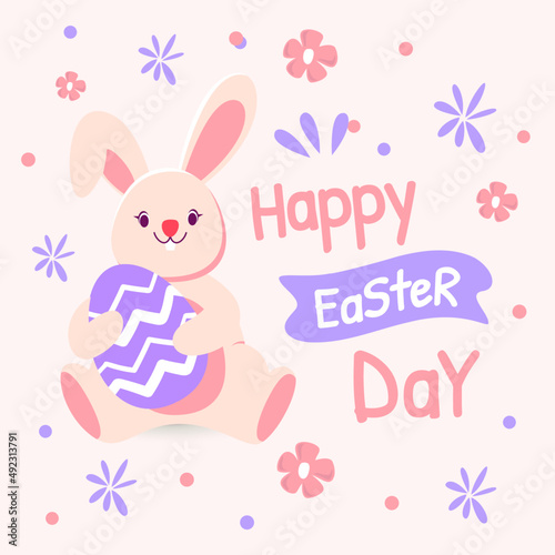 Happy Easter Greeting Card With Cute Bunny